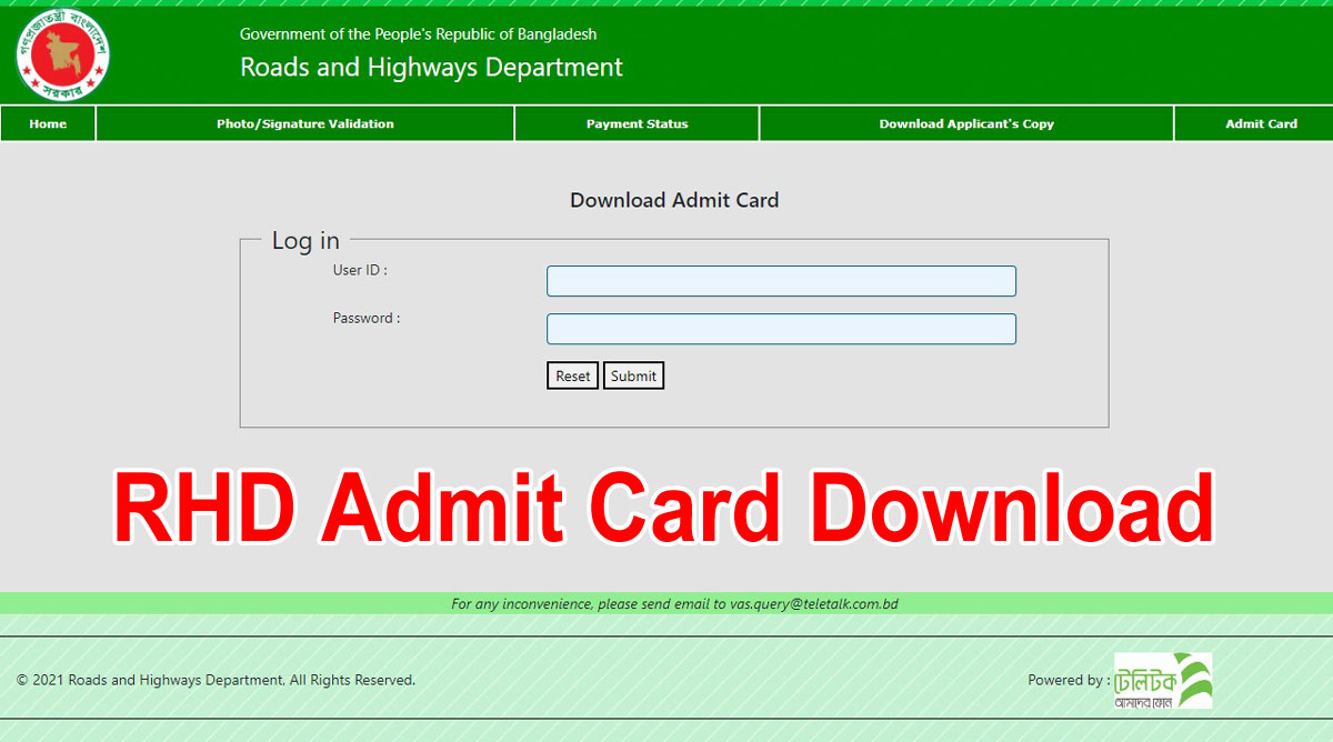 RHD Admit Card Download