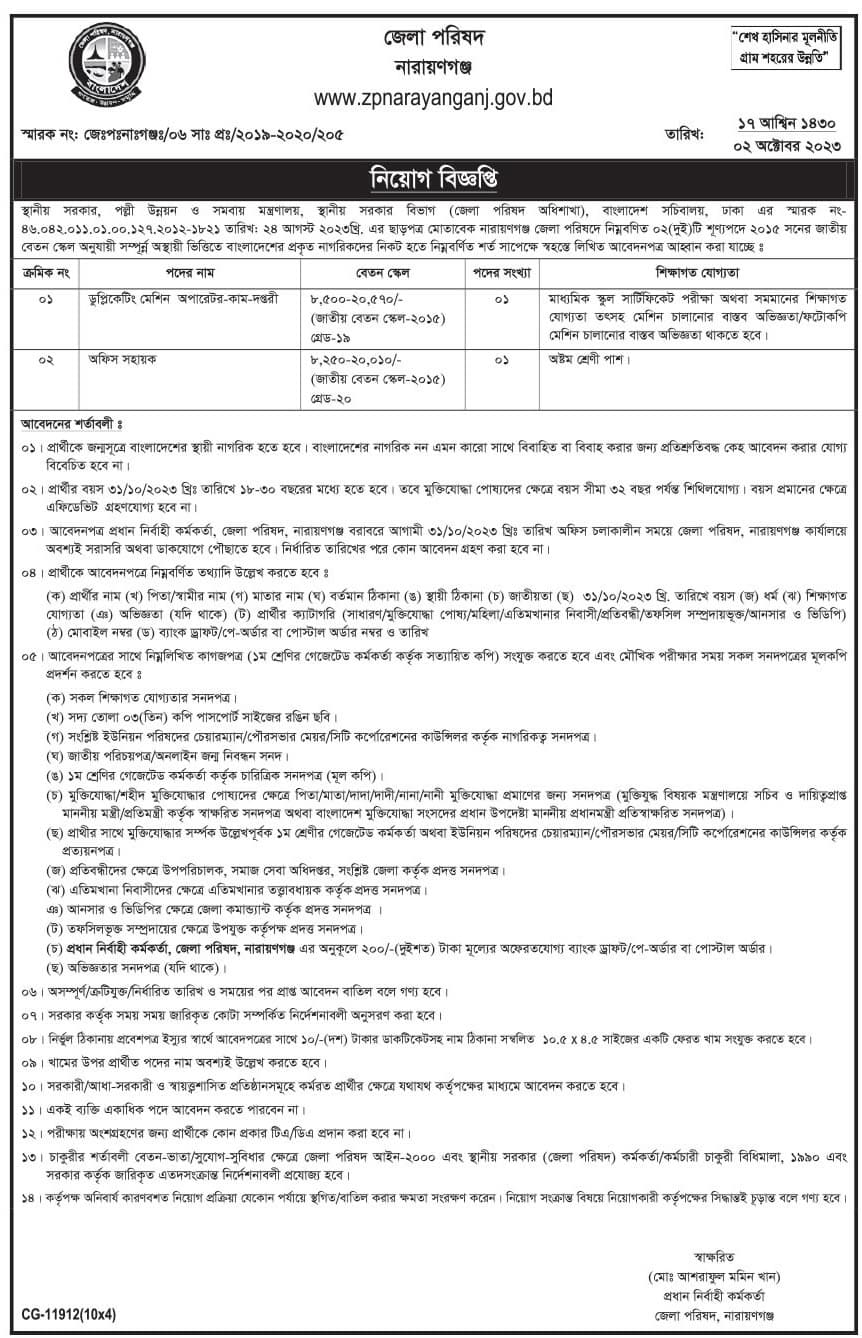 Narayanganj Zila Parishad Job Circular 2023