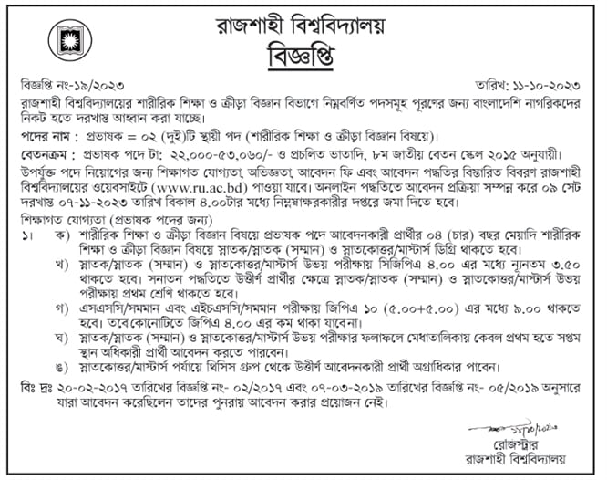 Rajshahi University job circular 2023