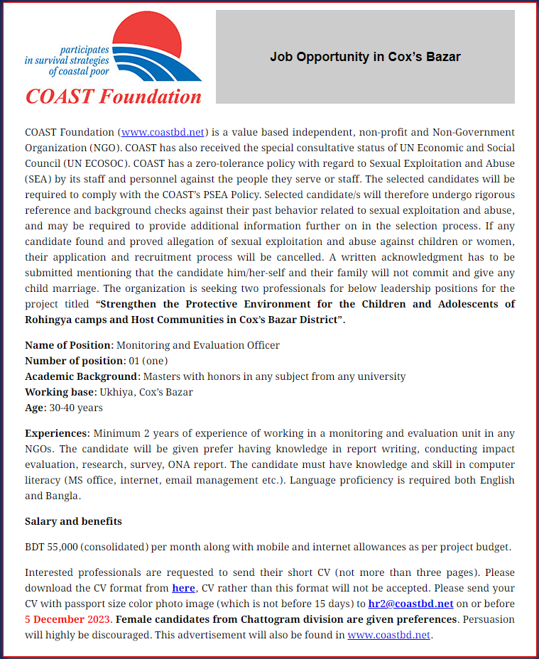 Coast Foundation Job Circular 2023