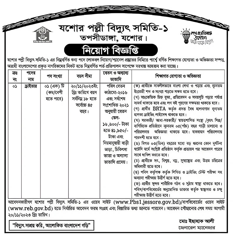 Jessore Palli Bidyut Samity Job Circular 2023